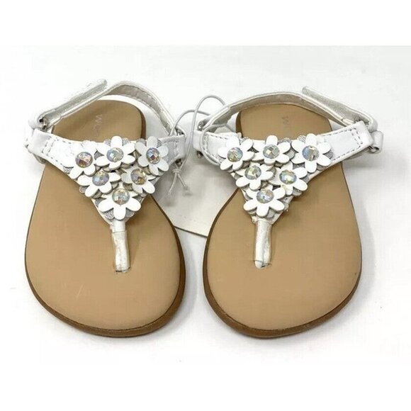 Wonderkids‎ Baby 3D Floral Faux Rhinestone Sandals Adjustable Strap White Size 3 - Picture 1 of 6